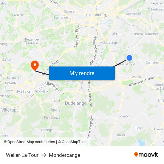 Weiler-La-Tour to Mondercange map