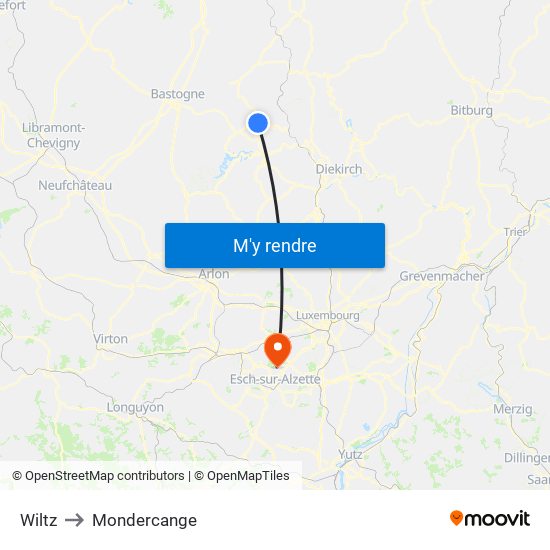 Wiltz to Mondercange map