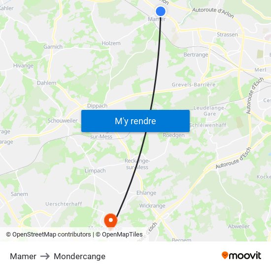 Mamer to Mondercange map