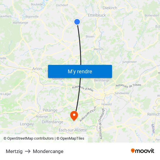 Mertzig to Mondercange map