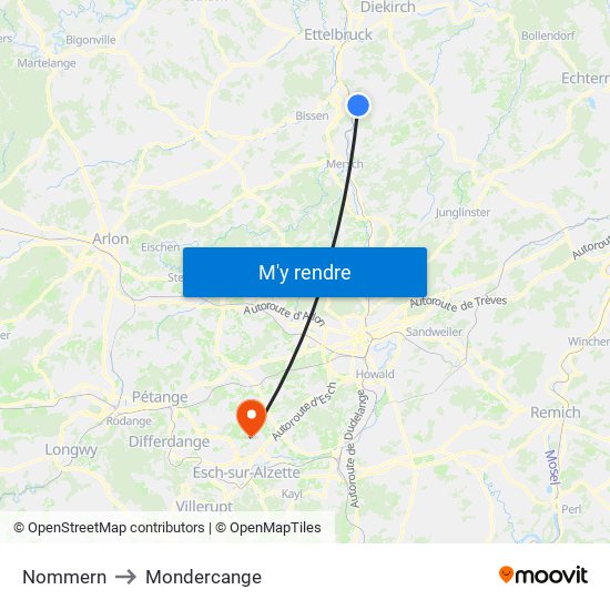 Nommern to Mondercange map