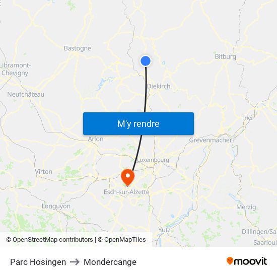 Parc Hosingen to Mondercange map
