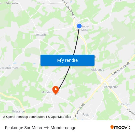 Reckange-Sur-Mess to Mondercange map