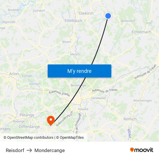 Reisdorf to Mondercange map