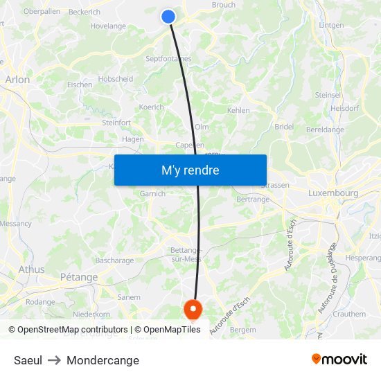 Saeul to Mondercange map
