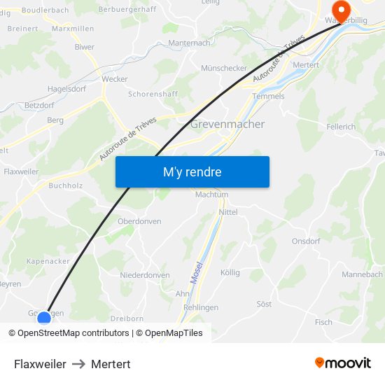 Flaxweiler to Mertert map