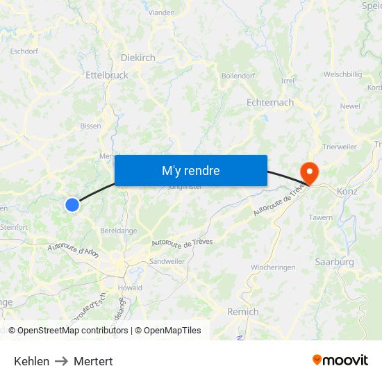 Kehlen to Mertert map