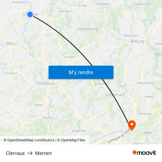 Clervaux to Mertert map