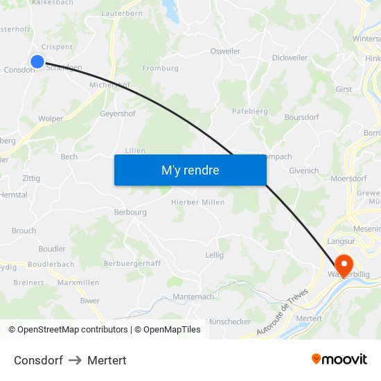 Consdorf to Mertert map