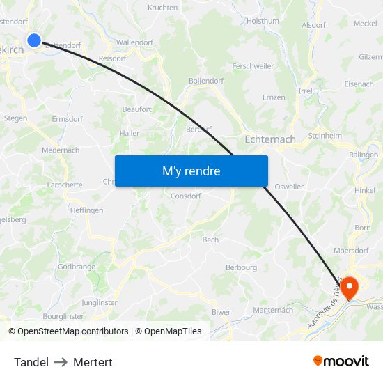 Tandel to Mertert map