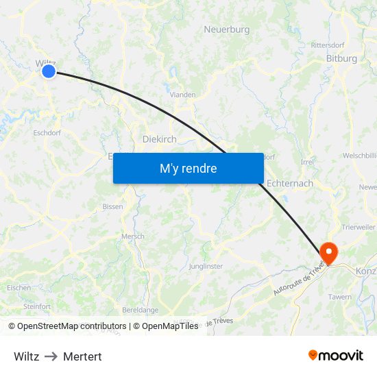 Wiltz to Mertert map