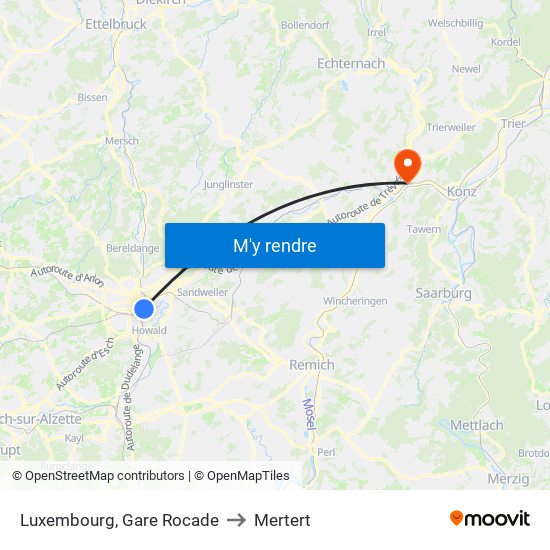 Luxembourg, Gare Rocade to Mertert map