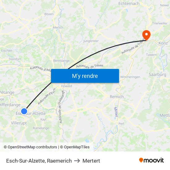 Esch-Sur-Alzette, Raemerich to Mertert map