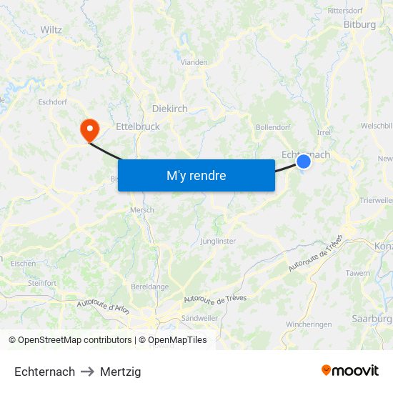 Echternach to Mertzig map