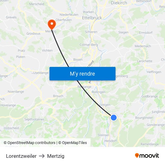 Lorentzweiler to Mertzig map