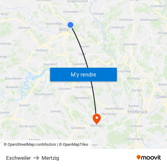 Eschweiler to Mertzig map