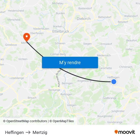 Heffingen to Mertzig map
