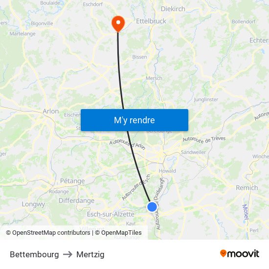 Bettembourg to Mertzig map