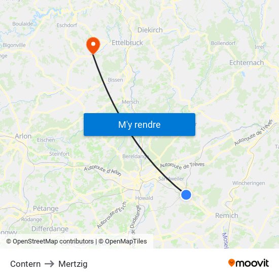 Contern to Mertzig map