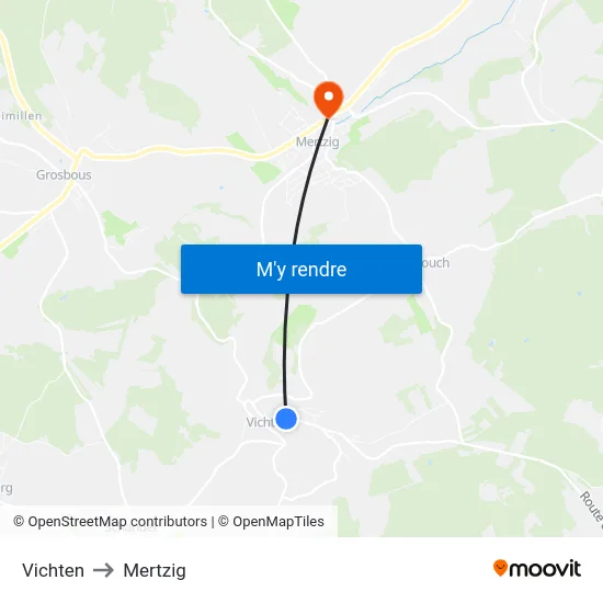 Vichten to Mertzig map