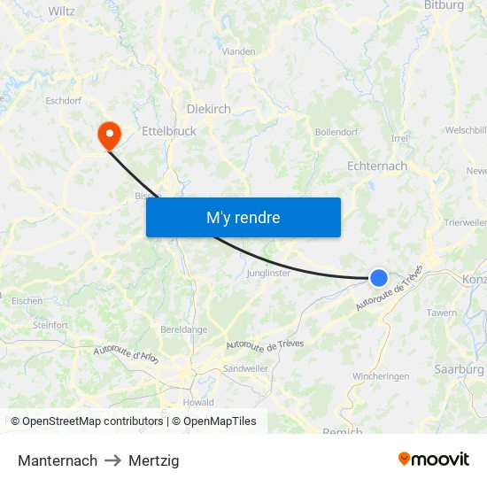 Manternach to Mertzig map