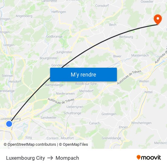 Luxembourg City to Mompach map