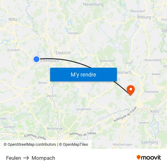 Feulen to Mompach map