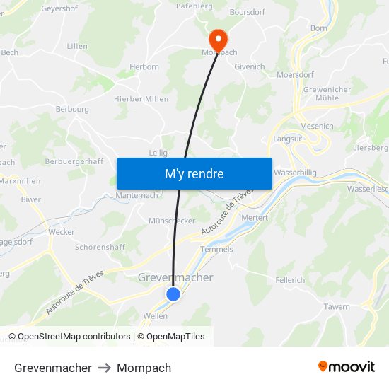 Grevenmacher to Mompach map