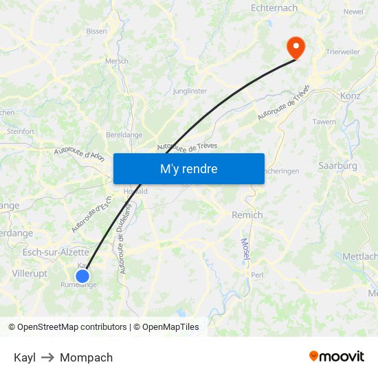 Kayl to Mompach map