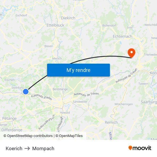 Koerich to Mompach map