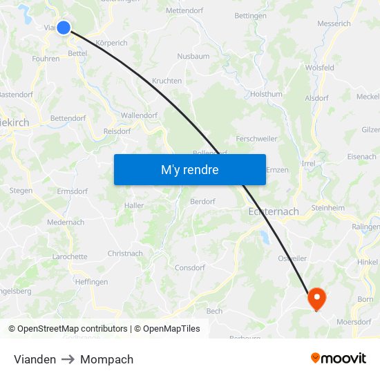 Vianden to Mompach map