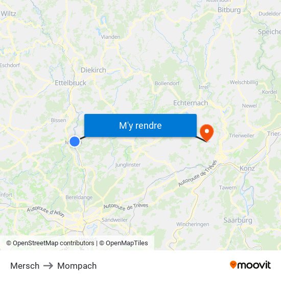 Mersch to Mompach map