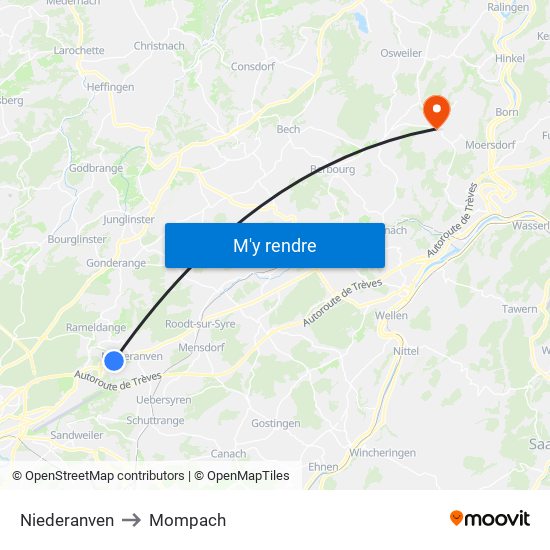 Niederanven to Mompach map