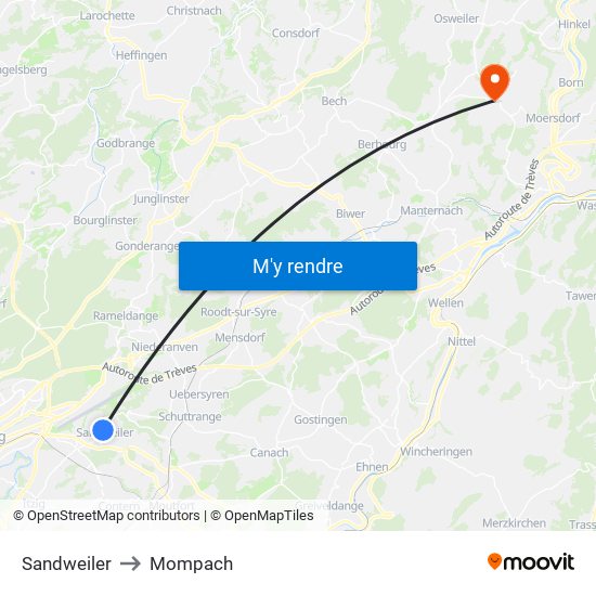 Sandweiler to Mompach map