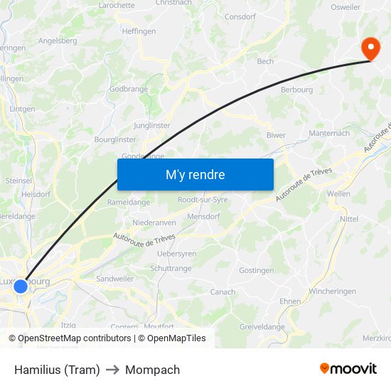Hamilius (Tram) to Mompach map
