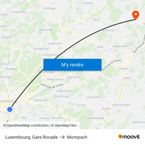 Luxembourg, Gare Rocade to Mompach map