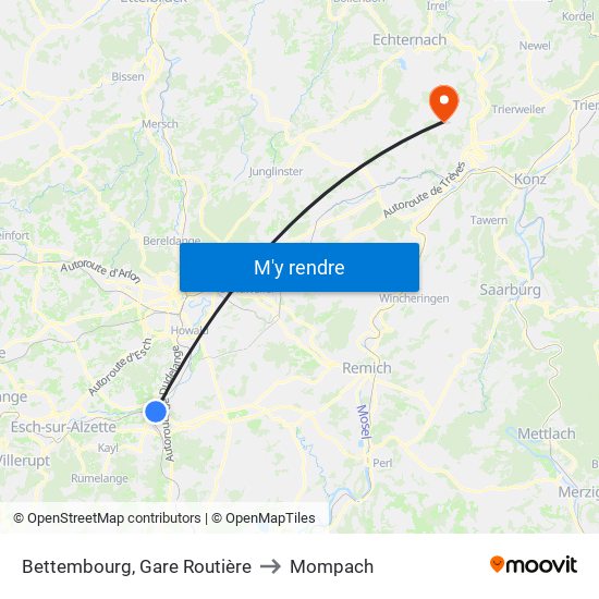 Bettembourg, Gare Routière to Mompach map