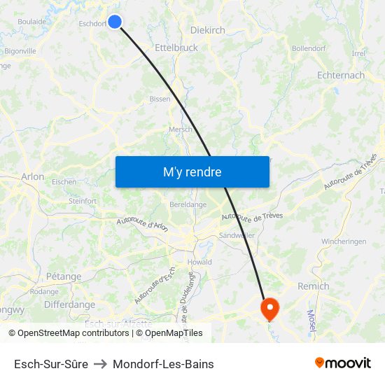 Esch-Sur-Sûre to Mondorf-Les-Bains map