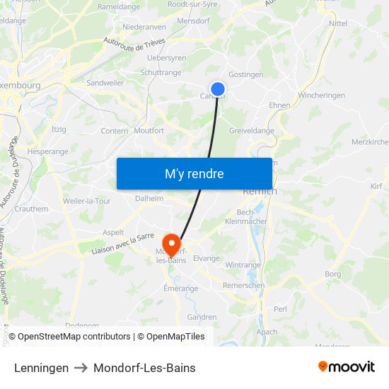 Lenningen to Mondorf-Les-Bains map
