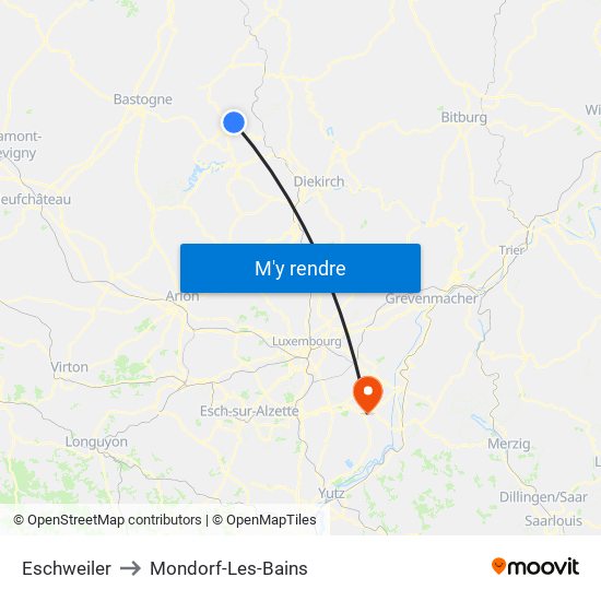 Eschweiler to Mondorf-Les-Bains map