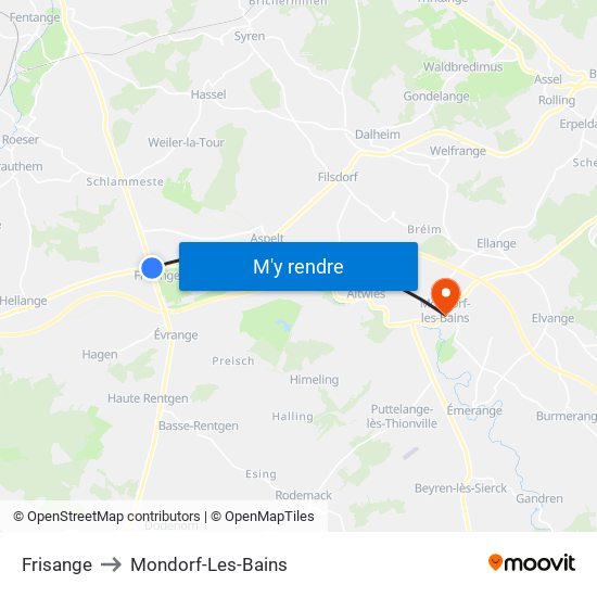 Frisange to Mondorf-Les-Bains map