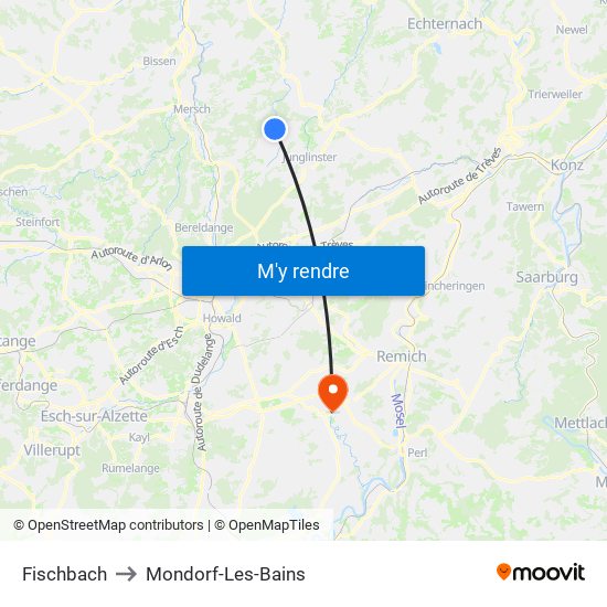 Fischbach to Mondorf-Les-Bains map