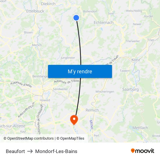 Beaufort to Mondorf-Les-Bains map