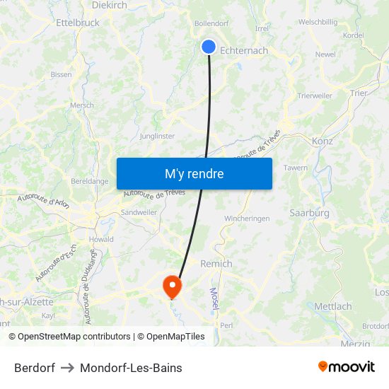 Berdorf to Mondorf-Les-Bains map