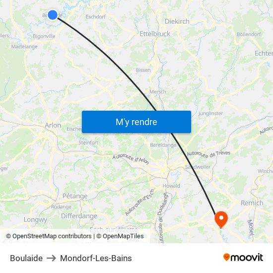 Boulaide to Mondorf-Les-Bains map