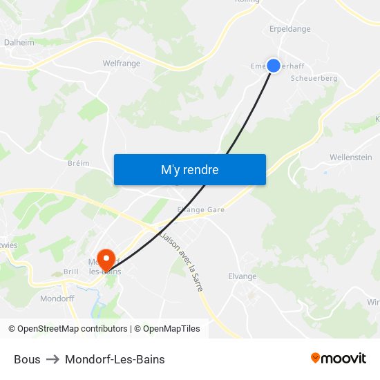 Bous to Mondorf-Les-Bains map