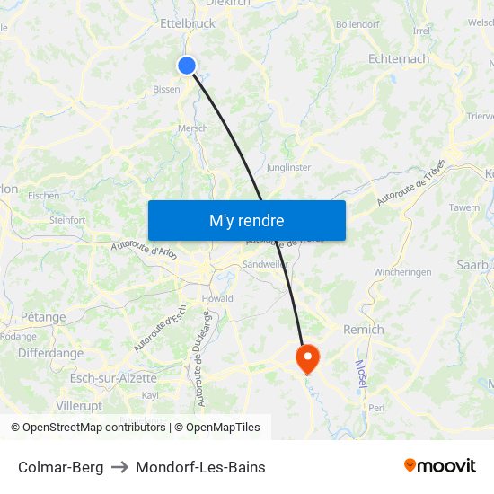 Colmar-Berg to Mondorf-Les-Bains map