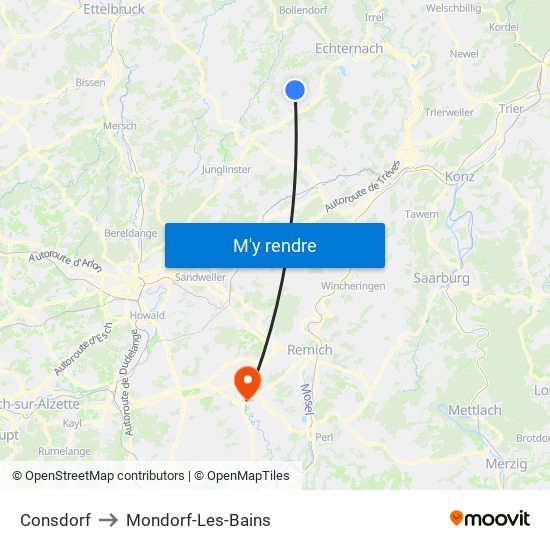 Consdorf to Mondorf-Les-Bains map