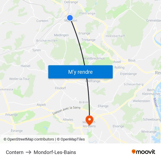Contern to Mondorf-Les-Bains map