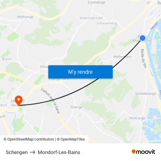 Schengen to Mondorf-Les-Bains map